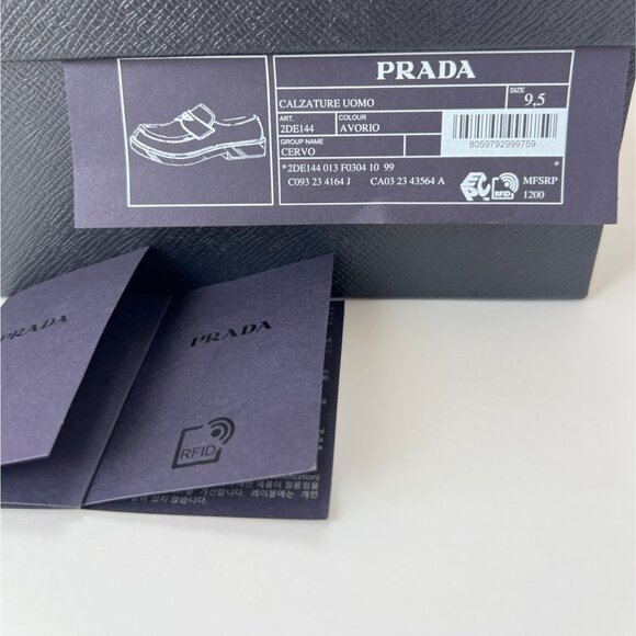 Prada Men Loafers Ivory Leather Moccasins Size 9.5 - Picture 12 of 15